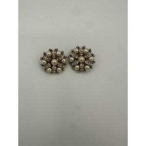 Clip On Faux Pearl  Rhinestone Circular Shape  Gold Tone